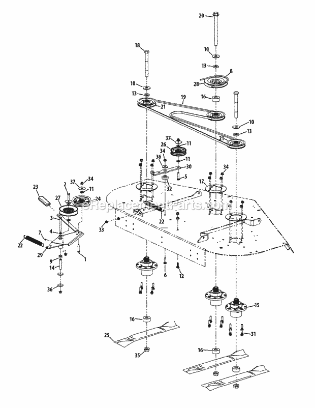 Mower Spindle Assembly 60-Inch Diagram and Parts List for S6031-KW 53AP8DU6750 Cub Cadet Sprayer